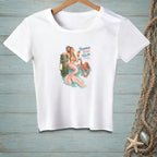 White t-shirt featuring a mermaid with an octopus and the text "Repurpose. Reuse. Relax."
