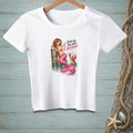 White t-shirt graphic of a mermaid and lobster with text "SNAP ALL YOU WANT, BUTTERCUP."