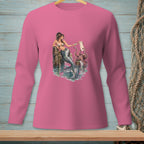 Mermaid with octopus and to-do list on a pink long-sleeve shirt.