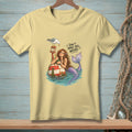 Mermaid with a bottle on a buoy, seagull, and text "DON'T MAKE THIS WEIRD."