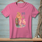 Pink t-shirt featuring a mermaid with a drink and the text "Now I'm Ready."