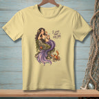 Yellow t-shirt with a mermaid, crab, and text "I LOVE THAT FOR YOU."