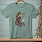 Mermaid on a rock pointing at a crab with text "Scuttle Along, Sir."