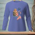 Mermaid with goldfish and text "Get Your Own Bubbly" on a long sleeve shirt.