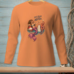 Orange long-sleeve shirt with mermaid, octopus, and "Let's Focus on What Matters" text.