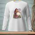 Mermaid and pufferfish illustration with "Puff Happens" text on a white long-sleeve shirt.