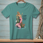 Mermaid with pink tail holding champagne, text "Crabby Isn't a Personality, Kevin."