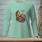 Mermaid with lobster and drink, text "The bar was low."