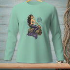 Mermaid with crab and starfish, text "MAKE BETTER CHOICES", on mint green shirt.