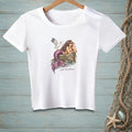 White t-shirt with illustration of a mermaid and seagull, and text "Still Not Listening."