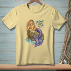 Yellow t-shirt with mermaid graphic and "Mermaid Hair Don't Care" text.