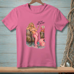 Pink t-shirt with mermaid, crab, and text: "And yet, here you are: Too Much Attitude".
