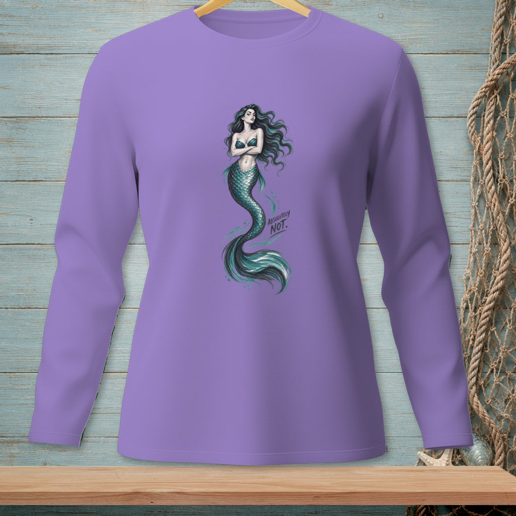 Purple long-sleeve shirt with a mermaid graphic and "ABSOLUTELY NOT." text.