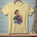 Mermaid with purple tail holding a drink, next to a crab reading "Be the bigger person."