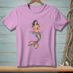 Lilac t-shirt with a mermaid holding a cocktail and the text "HARD PASS".