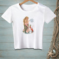 White t-shirt with mermaid and lobster illustration and text "We're almost there."