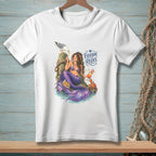 Mermaid with seagull and crab on a dock, text "EVERYONE RELAX"
