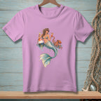 Illustration of a mermaid holding drinks with a buoy and octopus nearby.