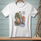 Mermaid with octopus and text "Not My First Tangle" on a white t-shirt.