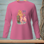 Mermaid with drink and fish on pink long sleeve shirt, text "Now I'm Ready."