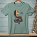 Mermaid sitting on rock with crab and drink, text reads "Make Better Choices."