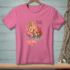 Pink t-shirt with a mermaid, lobster, and text "YOU DID A THING."