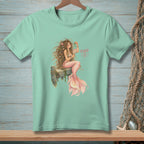 Mint t-shirt with a mermaid illustration and "Fixed It" text.