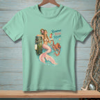 Mermaid with octopus and cocktail by dock, "Repurpose. Reuse. Relax." text.