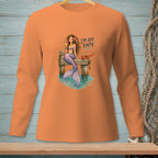 Orange long sleeve shirt with mermaid and crab on a dock, reads "I'M OFF DUTY."
