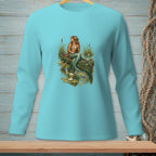 Mermaid in a canoe with lily pads and reeds, text "Taking The Scenic Route".