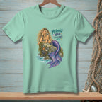 Mint green t-shirt with a mermaid graphic and "Mermaid Hair Don't Care" text.