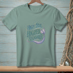 Teal t-shirt with "High Tide Higher Standards" text and a mermaid tail graphic.
