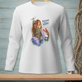White long-sleeve shirt with a mermaid, lobster, and seagull graphic that reads "KEEP GOING. THIS IS ADORABLE."