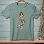 T-shirt with mermaid holding a cocktail and "HARD PASS" text.