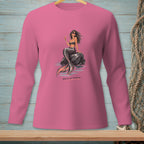 Pink long-sleeve shirt with a mermaid holding a drink and text "SALTY ON PURPOSE."