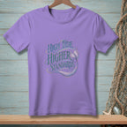 Lavender t-shirt with "High Tide Higher Standards" text and mermaid tail graphic.