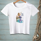White t-shirt with a mermaid holding a drink and text "This is the effort".