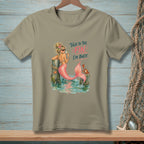 Mermaid with cocktail, crab, and text "Talk to the Fin, I'm Busy".
