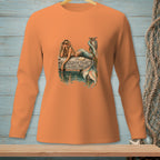 Orange long-sleeve shirt with mermaid graphic and text "Whatever Floats Your Boat".