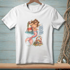 Mermaid with pink tail and coral bikini, by buoy, with text "Don't start what you can't finish."