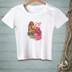 White t-shirt with a mermaid holding a drink, text reads "Absolutely Not."