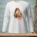 White long-sleeve shirt with mermaid, crab, and sign saying "Thank you for noticing."