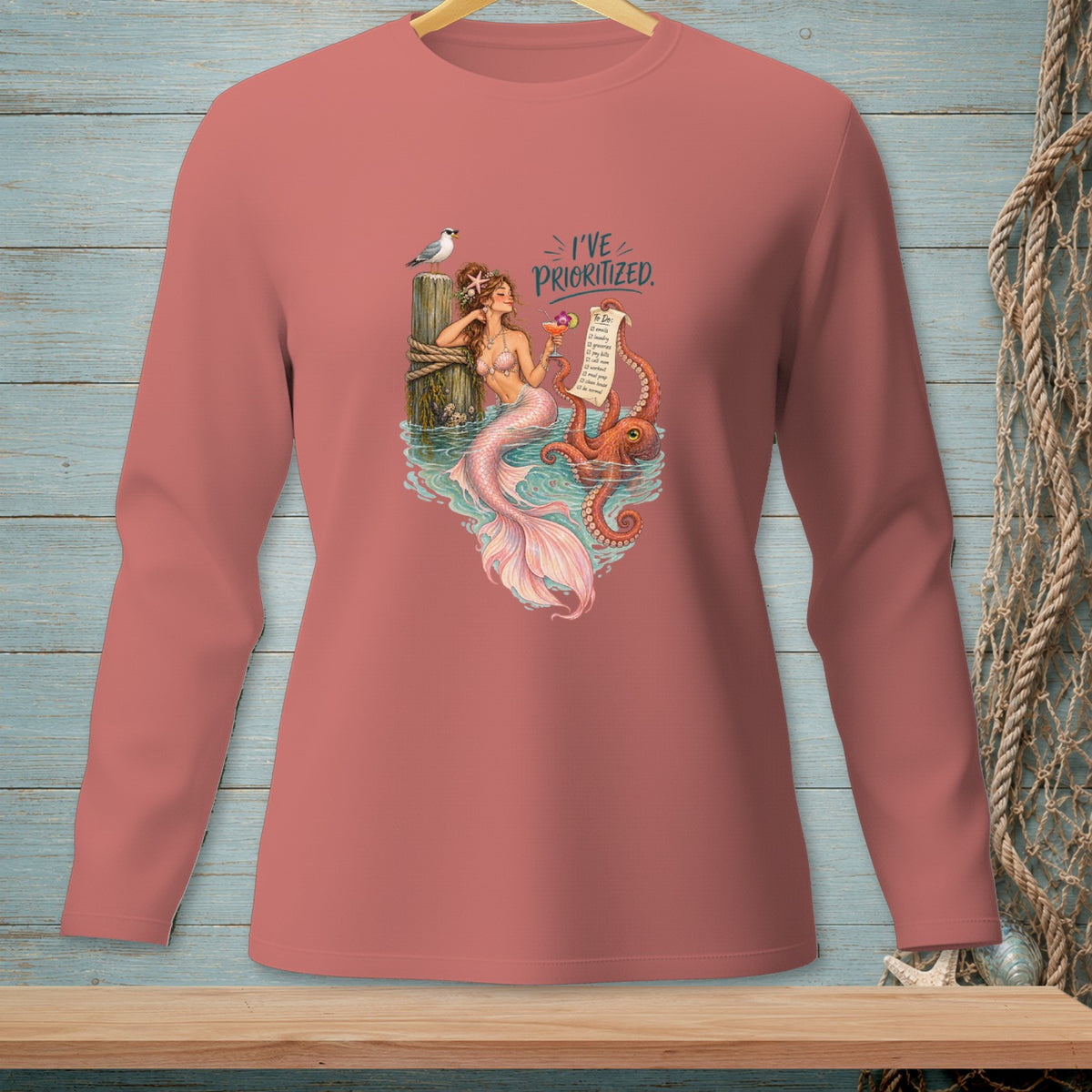 Mermaid with octopus and a to-do list that reads "I'VE PRIORITIZED."