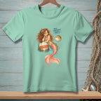 Mint t-shirt with mermaid, pufferfish, and text "Well, somebody's puffy."