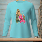 Mermaid with pink tail and champagne says "Prove it." Crab says "Less is more."
