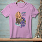 Purple t-shirt with a mermaid graphic and "Mermaid Hair Don't Care" text.
