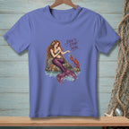 Mermaid with lobster on a rock, with text "Don't Stop Now".