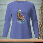 Mermaid with umbrella and drink, seagull on post, text "I KNOW YOUR KIND."
