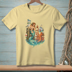 Mermaid and octopus with boat on pier sign reading Marina, Tides & Tunes, Fresh Catch.