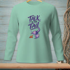 Long-sleeved shirt with "Talk to the Tail" graphic and a crab.
